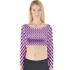 Blue Red Checkered Long Sleeve Crop Top by Nexatart