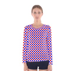 Blue Red Checkered Women s Long Sleeve Tee