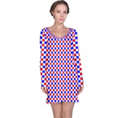 Blue Red Checkered Long Sleeve Nightdress by Nexatart