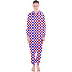 Blue Red Checkered Hooded Jumpsuit (ladies)  by Nexatart