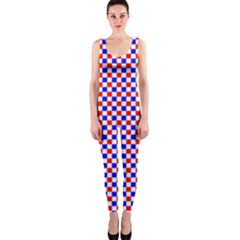 Blue Red Checkered Onepiece Catsuit by Nexatart