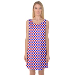 Blue Red Checkered Sleeveless Satin Nightdress by Nexatart