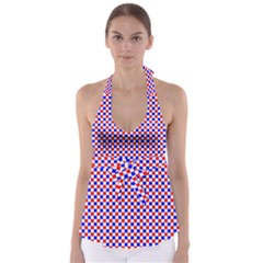 Blue Red Checkered Babydoll Tankini Top by Nexatart