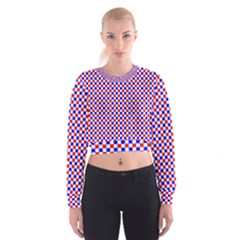 Blue Red Checkered Women s Cropped Sweatshirt by Nexatart