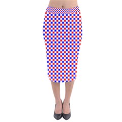 Blue Red Checkered Velvet Midi Pencil Skirt by Nexatart