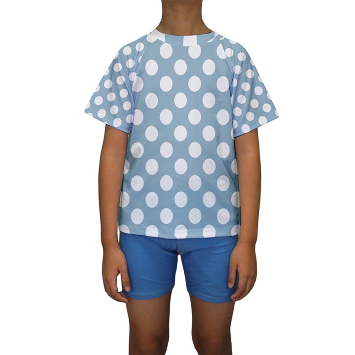 Blue Polkadot Background Kids  Short Sleeve Swimwear