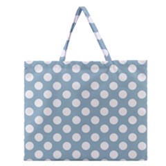 Blue Polkadot Background Zipper Large Tote Bag