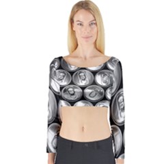 Black And White Doses Cans Fuzzy Drinks Long Sleeve Crop Top by Nexatart