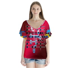 Board Circuits Trace Control Center Flutter Sleeve Top by Nexatart