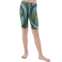 Bright Cabbage Color Dew Flora Kids  Mid Length Swim Shorts