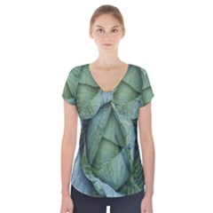 Bright Cabbage Color Dew Flora Short Sleeve Front Detail Top by Nexatart