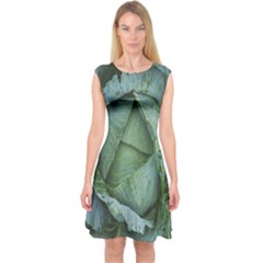 Bright Cabbage Color Dew Flora Capsleeve Midi Dress by Nexatart