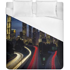 Building And Red And Yellow Light Road Time Lapse Duvet Cover (california King Size) by Nexatart