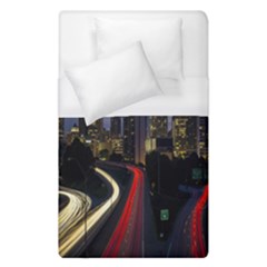 Building And Red And Yellow Light Road Time Lapse Duvet Cover (single Size) by Nexatart