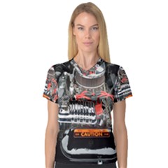 Car Engine Women s V-neck Sport Mesh Tee