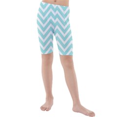 Chevrons Zigzags Pattern Blue Kids  Mid Length Swim Shorts