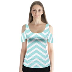 Chevrons Zigzags Pattern Blue Butterfly Sleeve Cutout Tee 