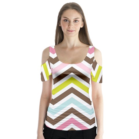 Chevrons Stripes Colors Background Butterfly Sleeve Cutout Tee  by Nexatart