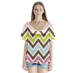 Chevrons Stripes Colors Background Flutter Sleeve Top by Nexatart