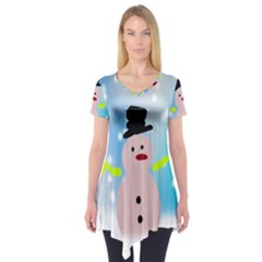 Christmas Snowman Short Sleeve Tunic  by Nexatart