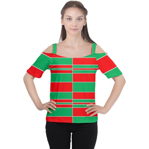 Christmas Colors Red Green Women s Cutout Shoulder Tee by Nexatart