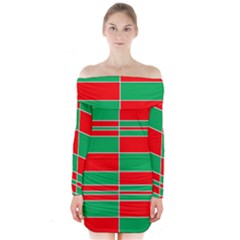 Christmas Colors Red Green Long Sleeve Off Shoulder Dress by Nexatart