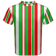 Christmas Holiday Stripes Red Green,white Men s Cotton Tee by Nexatart