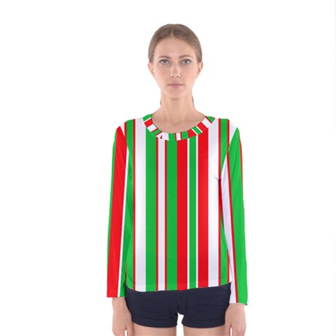 Christmas Holiday Stripes Red Green,white Women s Long Sleeve Tee by Nexatart