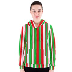 Christmas Holiday Stripes Red Green,white Women s Zipper Hoodie by Nexatart