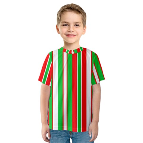 Christmas Holiday Stripes Red Green,white Kids  Sport Mesh Tee by Nexatart