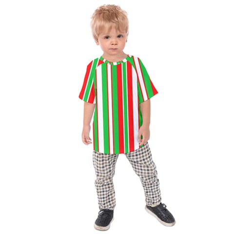 Christmas Holiday Stripes Red Green,white Kids  Raglan Tee by Nexatart