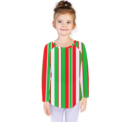 Christmas Holiday Stripes Red Green,white Kids  Long Sleeve Tee by Nexatart