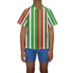 Christmas Holiday Stripes Red Green,white Kids  Short Sleeve Swimwear by Nexatart