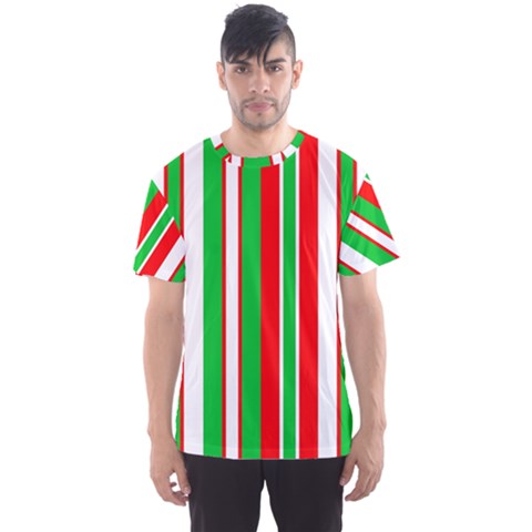 Christmas Holiday Stripes Red Green,white Men s Sport Mesh Tee by Nexatart