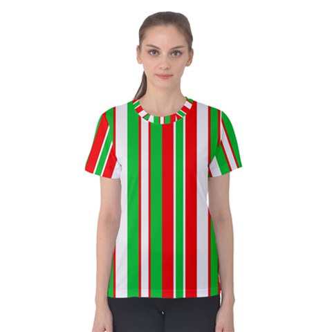 Christmas Holiday Stripes Red Green,white Women s Cotton Tee by Nexatart