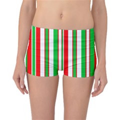 Christmas Holiday Stripes Red Green,white Boyleg Bikini Bottoms by Nexatart