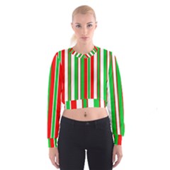 Christmas Holiday Stripes Red Green,white Women s Cropped Sweatshirt by Nexatart