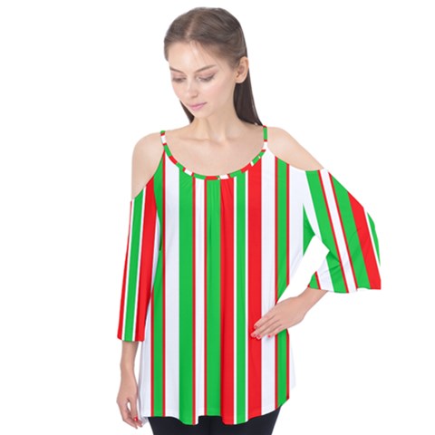 Christmas Holiday Stripes Red Green,white Flutter Tees by Nexatart