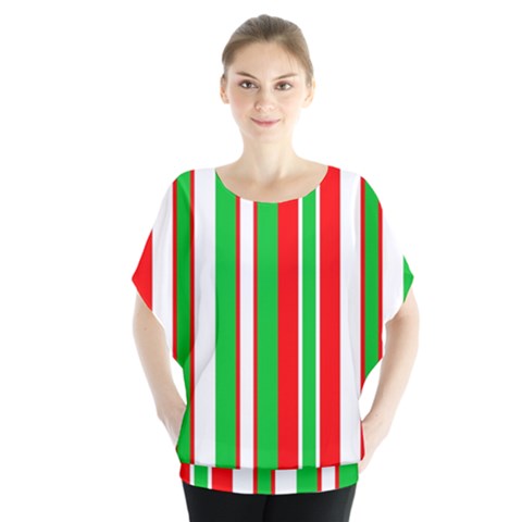 Christmas Holiday Stripes Red Green,white Blouse by Nexatart