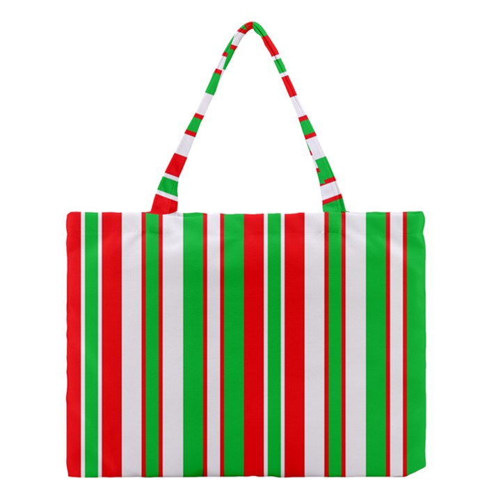 Christmas Holiday Stripes Red green,white Medium Tote Bag