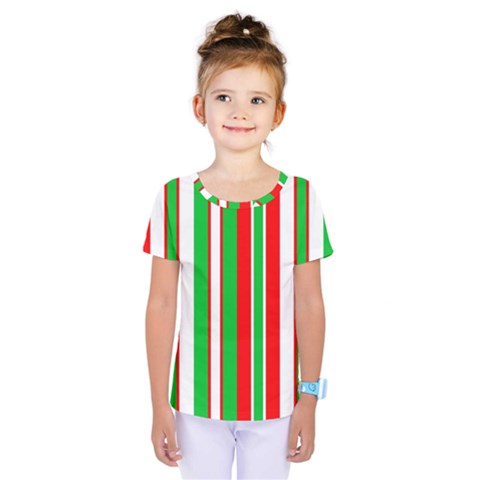 Christmas Holiday Stripes Red Green,white Kids  One Piece Tee by Nexatart