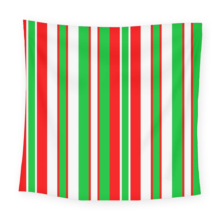 Christmas Holiday Stripes Red green,white Square Tapestry (Large)