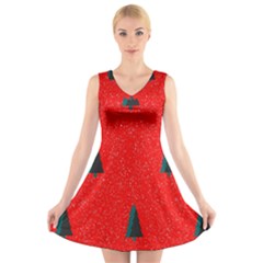 Christmas Time Fir Trees V-neck Sleeveless Skater Dress by Nexatart