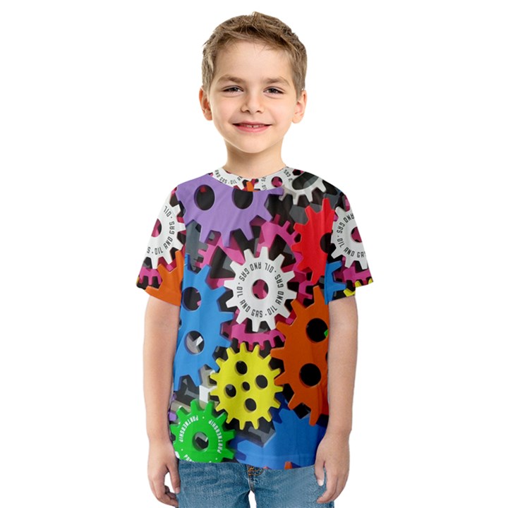 Colorful Toothed Wheels Kids  Sport Mesh Tee