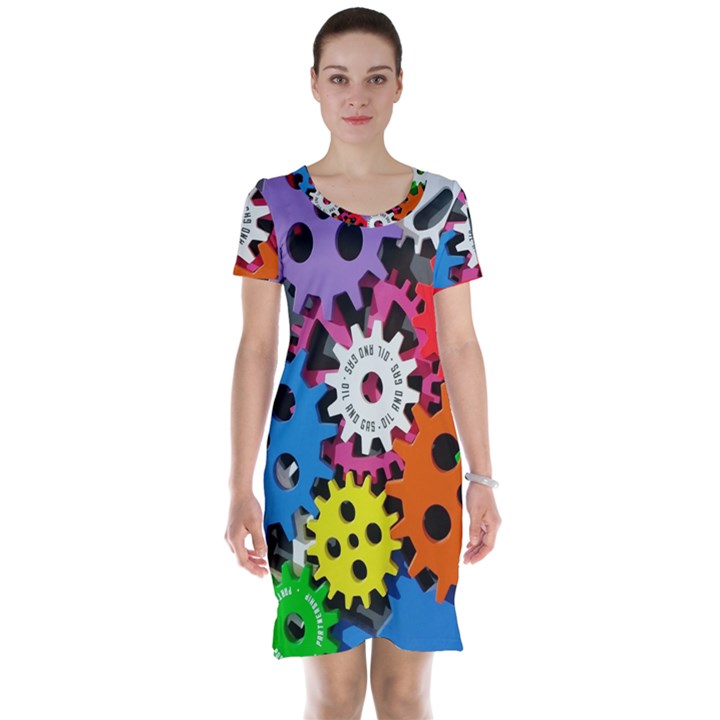 Colorful Toothed Wheels Short Sleeve Nightdress