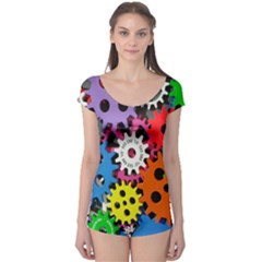 Colorful Toothed Wheels Boyleg Leotard  by Nexatart