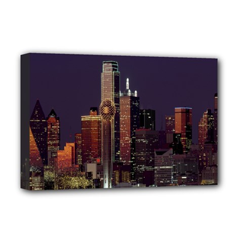 Dallas Texas Skyline Dusk Deluxe Canvas 18  X 12   by Nexatart