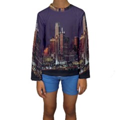 Dallas Texas Skyline Dusk Kids  Long Sleeve Swimwear by Nexatart