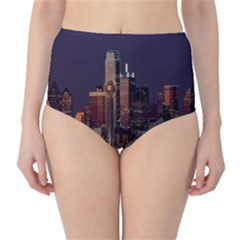 Dallas Texas Skyline Dusk High-waist Bikini Bottoms by Nexatart