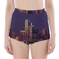 Dallas Texas Skyline Dusk High-waisted Bikini Bottoms by Nexatart